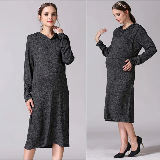 Maternity Nursing Hoodie Dress - Grey