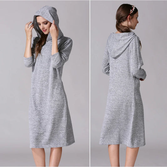 Maternity Nursing Hoodie Dress - Light Grey